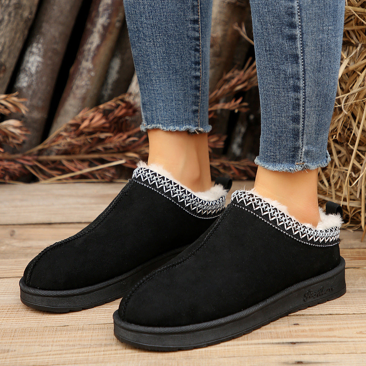 Doris | Casual Living Patchwork Solid Color Round Warm Comfortable Shoes