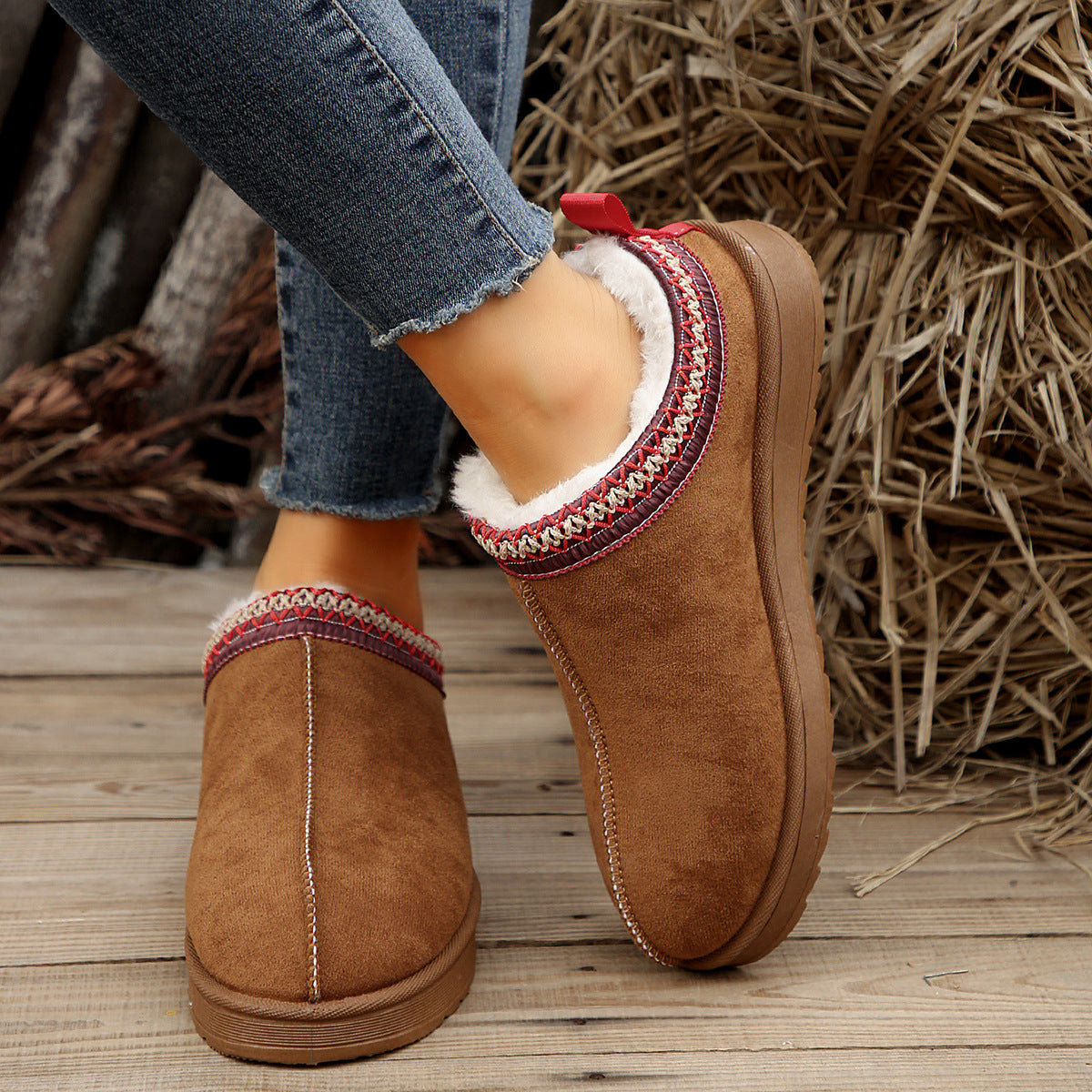 Doris | Casual Living Patchwork Solid Color Round Warm Comfortable Shoes
