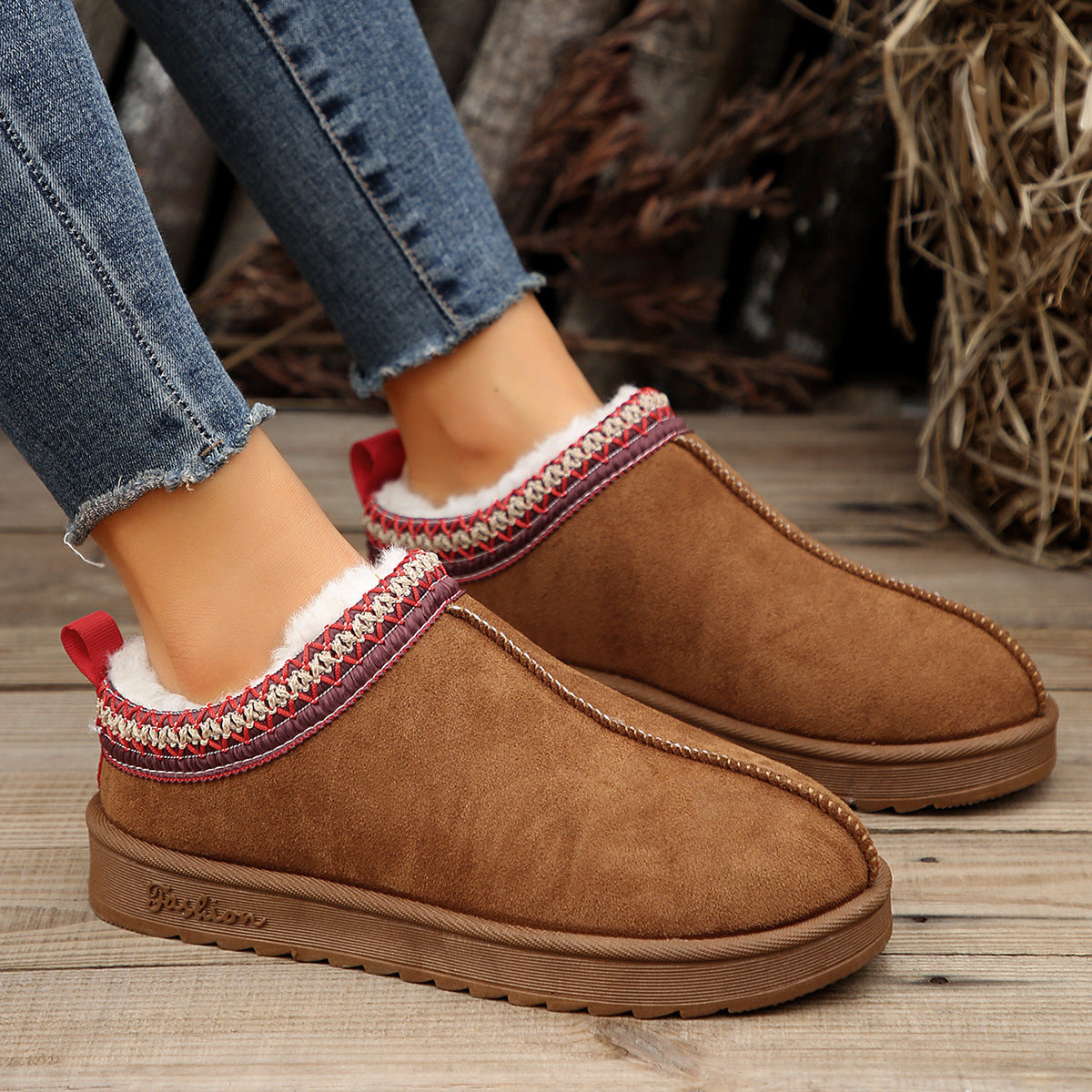 Doris | Casual Living Patchwork Solid Color Round Warm Comfortable Shoes
