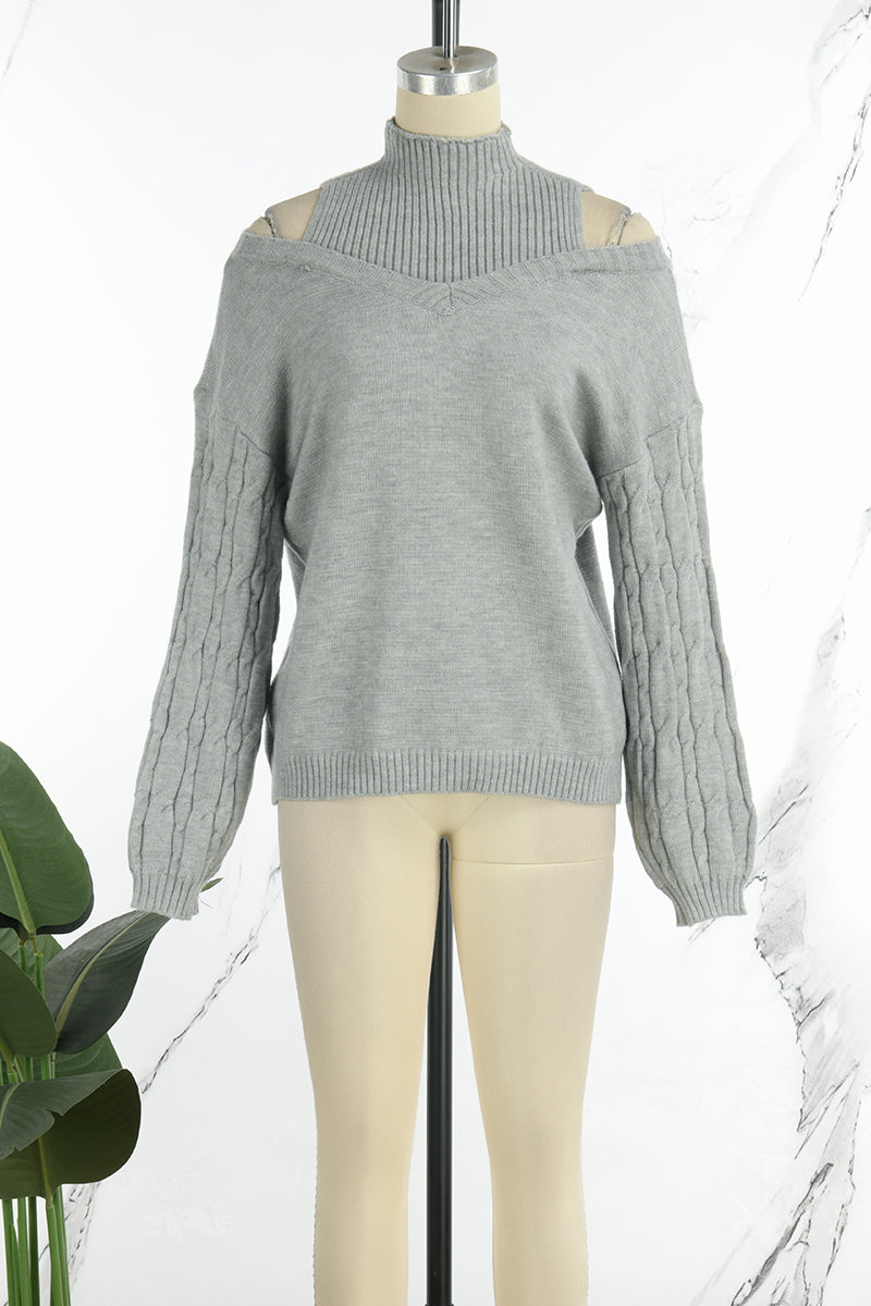Hortensia | Casual solid hollow out patchwork turtleneck sweaters