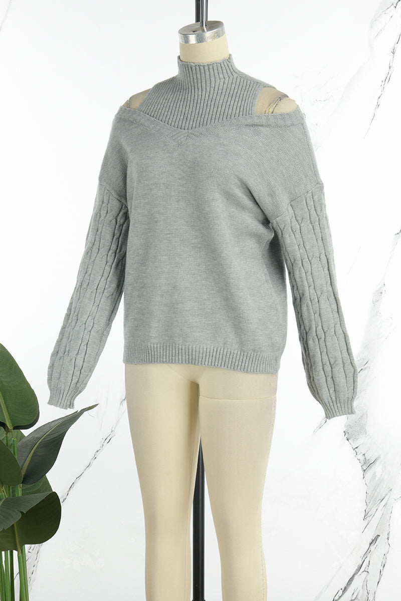 Hortensia | Casual solid hollow out patchwork turtleneck sweaters