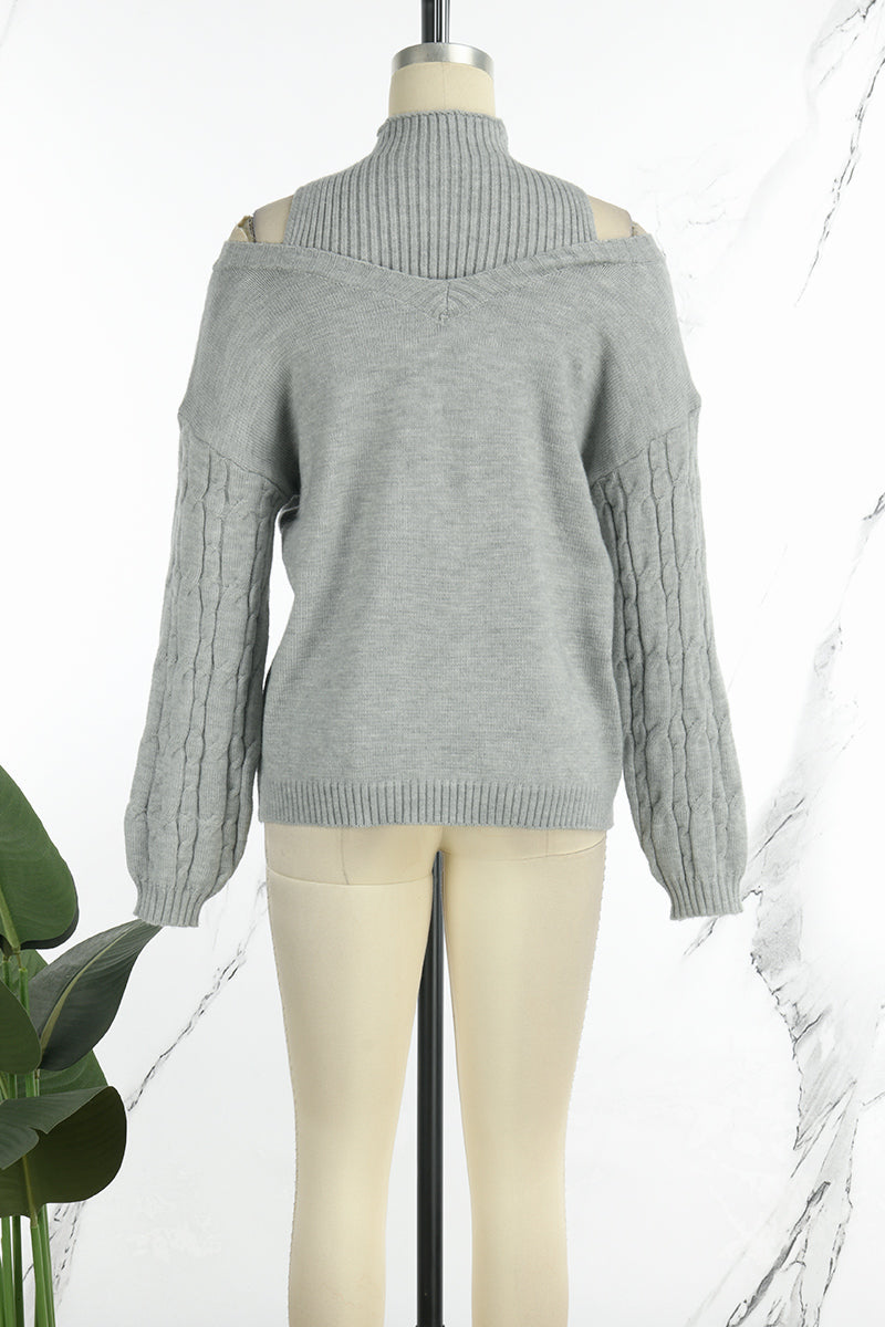 Hortensia | Casual solid hollow out patchwork turtleneck sweaters