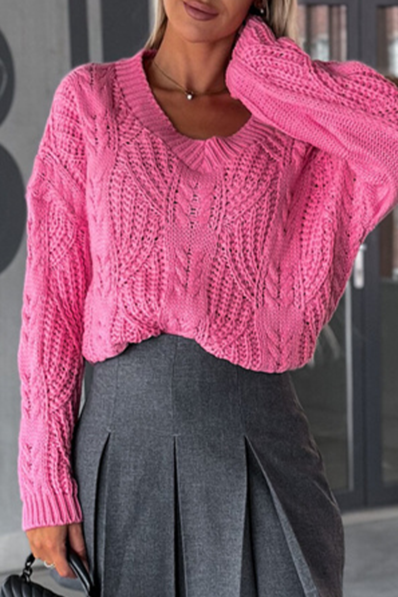 Carmen | Elegant solid color tops with hollow out weave and V-neck