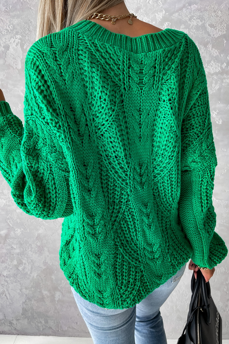 Carmen | Elegant solid color tops with hollow out weave and V-neck