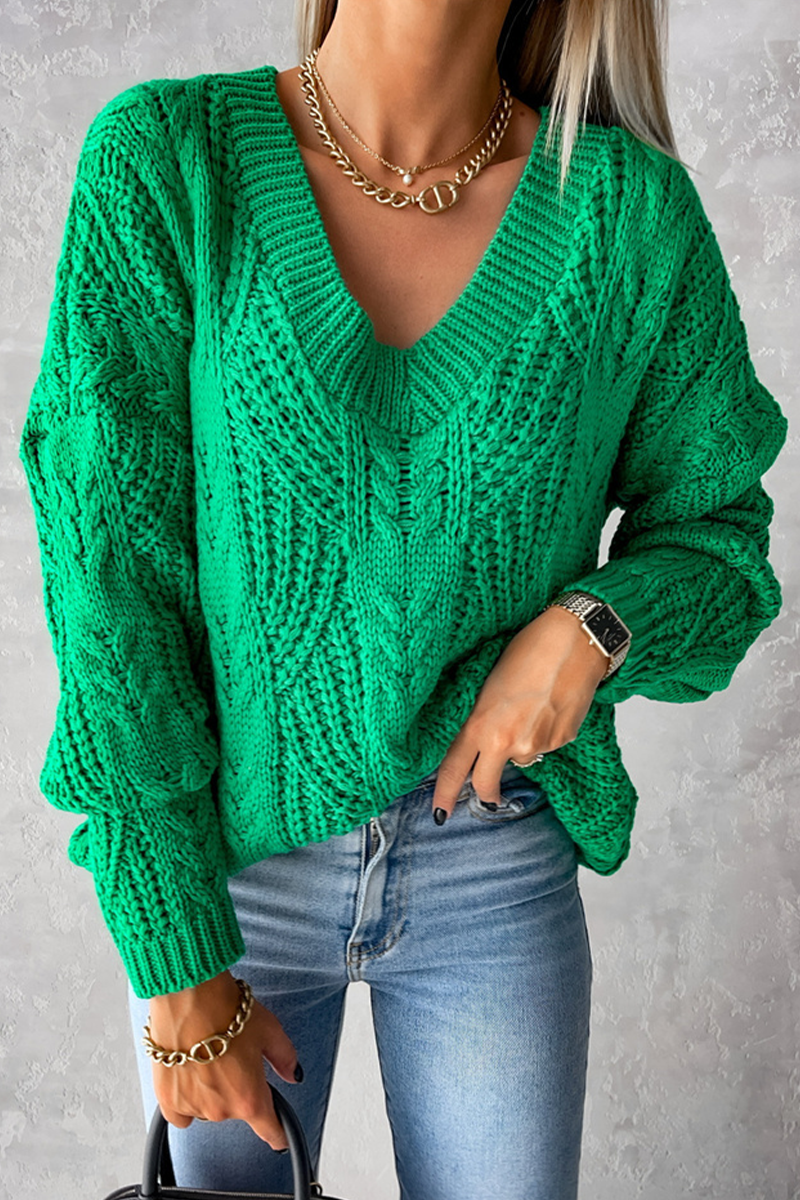 Carmen | Elegant solid color tops with hollow out weave and V-neck
