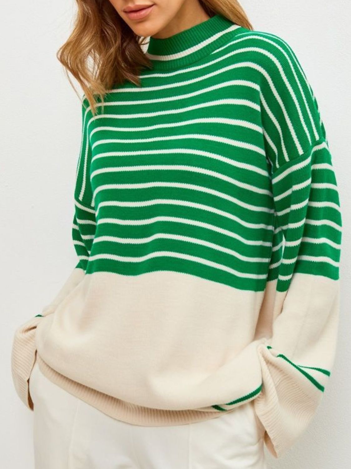 Manuela | Striped long-sleeved sweater with stand-up collar