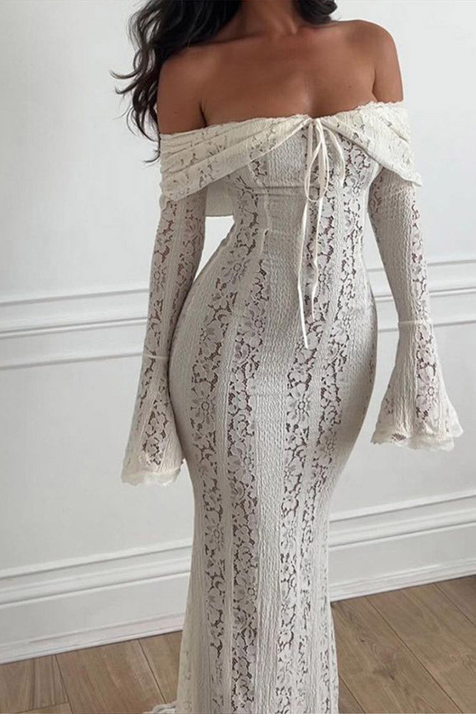 Matilde® | Lace Wide Flared Sleeve Off-Shoulder Dress