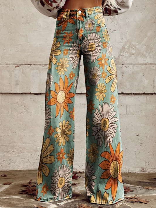 Eleanor | Wide Leg Jeans with Bold Floral Print for Women