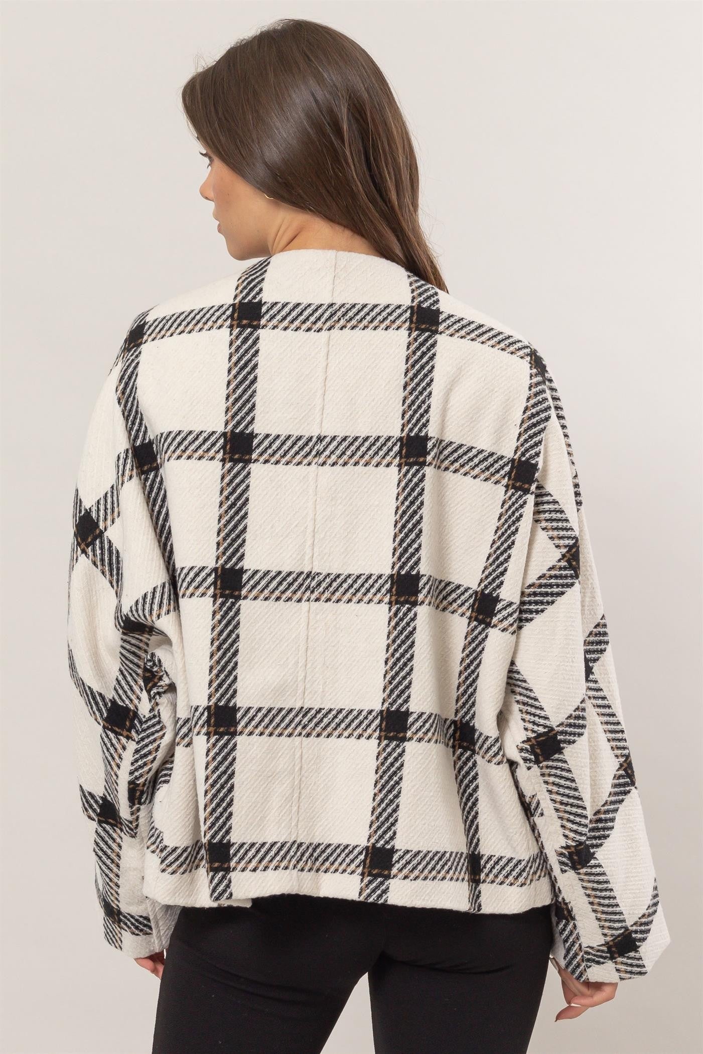 Norma | Checked long-sleeved jacket with side slit pockets