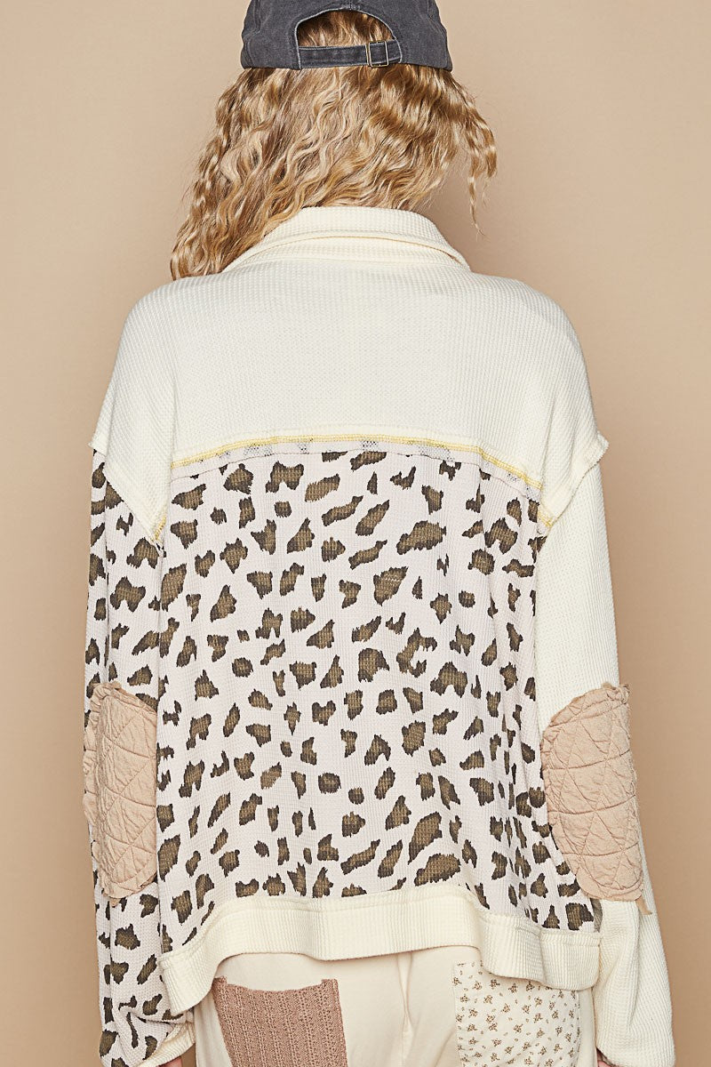Norma | POL quilted jacket with exposed seams and buttons and leopard print