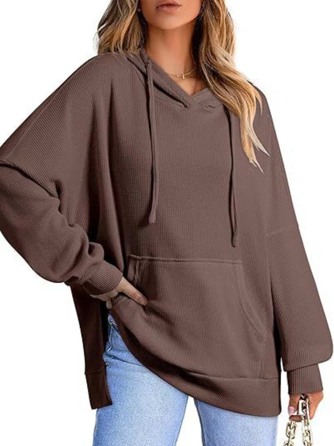 Eleonora | Long sleeve hoodie with drawstring and slit