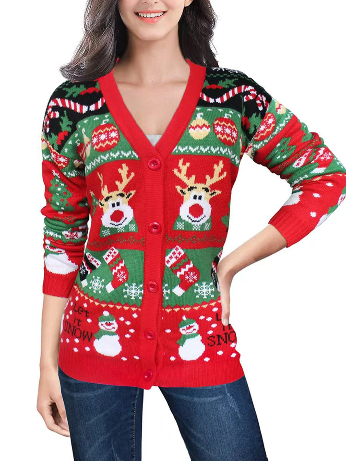 Claudette | Long-sleeved cardigan with reindeer buttons