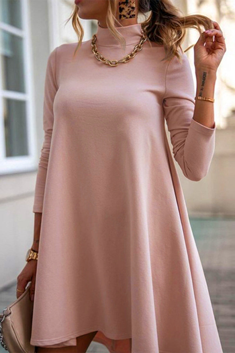 Emilia | Casual simple solid color turtleneck long sleeve dresses
