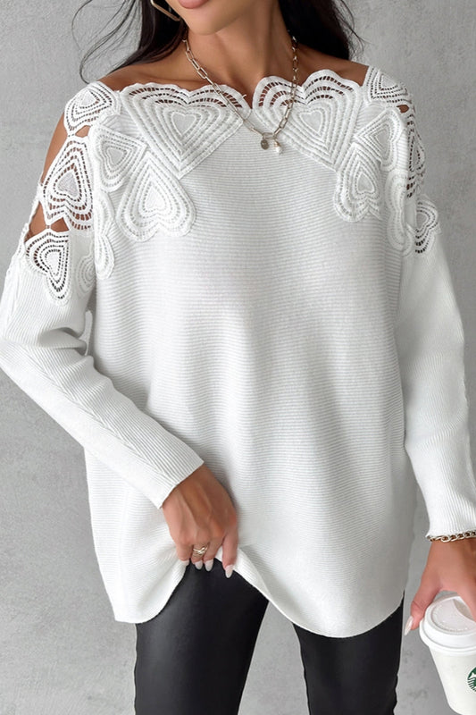 Estefanía | Casual solid hollow out patchwork o-neck tops