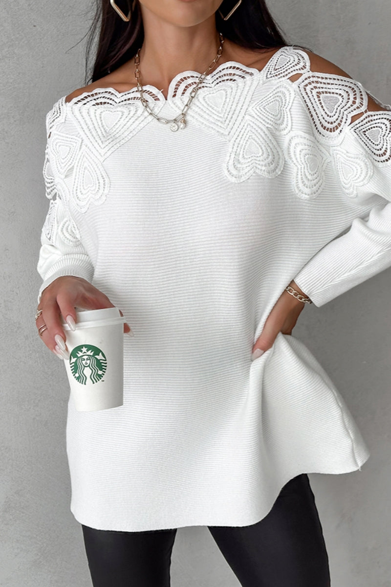 Estefanía | Casual solid hollow out patchwork o-neck tops
