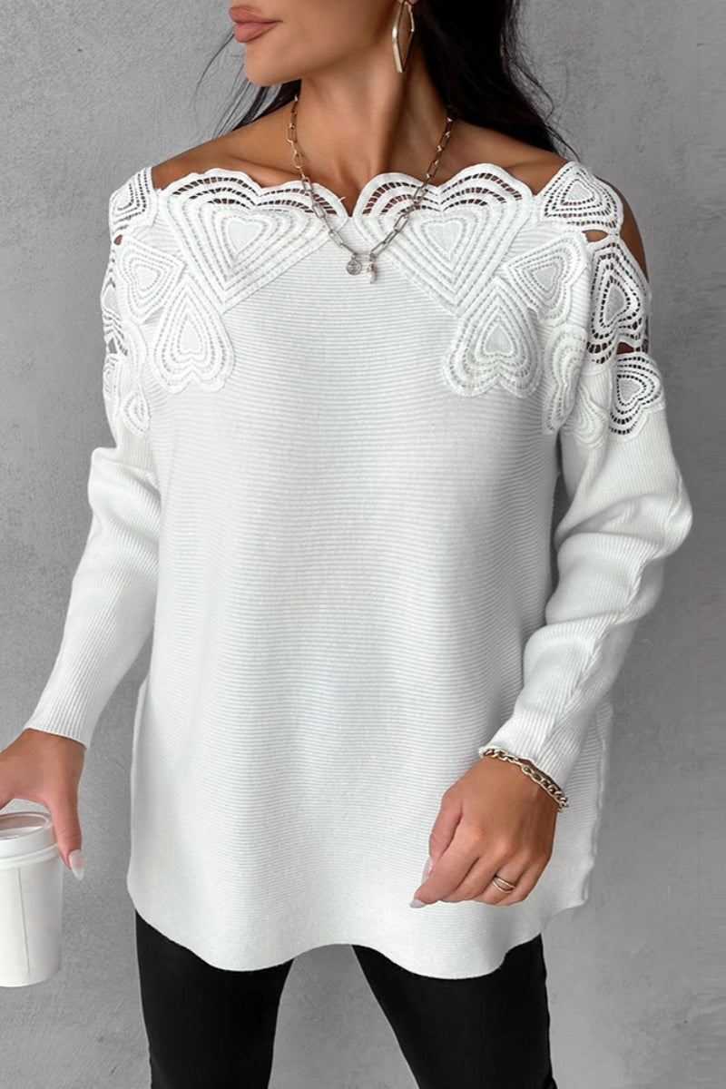 Estefanía | Casual solid hollow out patchwork o-neck tops