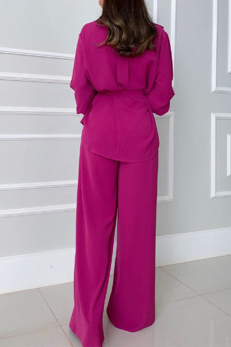Eva | Casual, solid bandage turn-down collar, long sleeve, two-piece