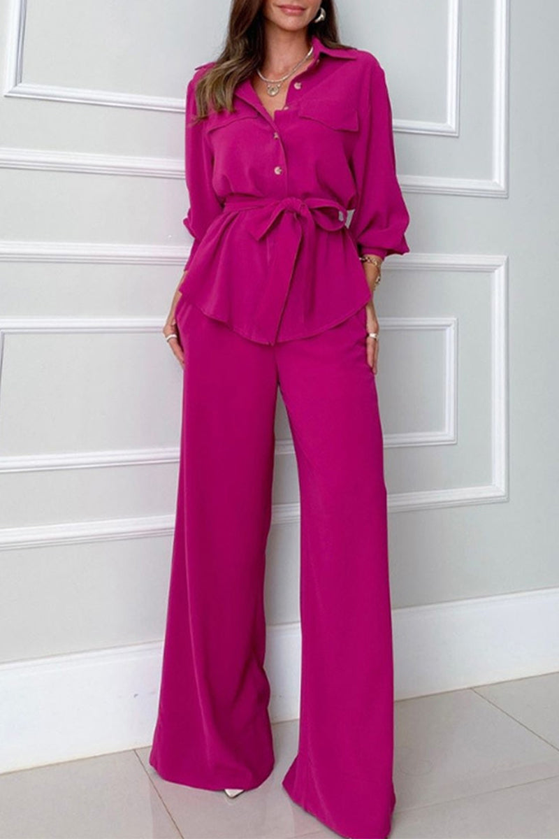 Eva | Casual, solid bandage turn-down collar, long sleeve, two-piece