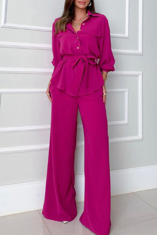 Eva | Casual, solid bandage turn-down collar, long sleeve, two-piece