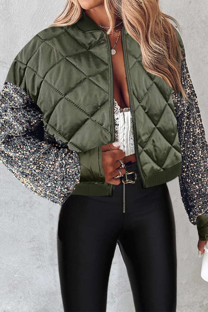 Fatima | Casual solid color O-neck sequin outerwear