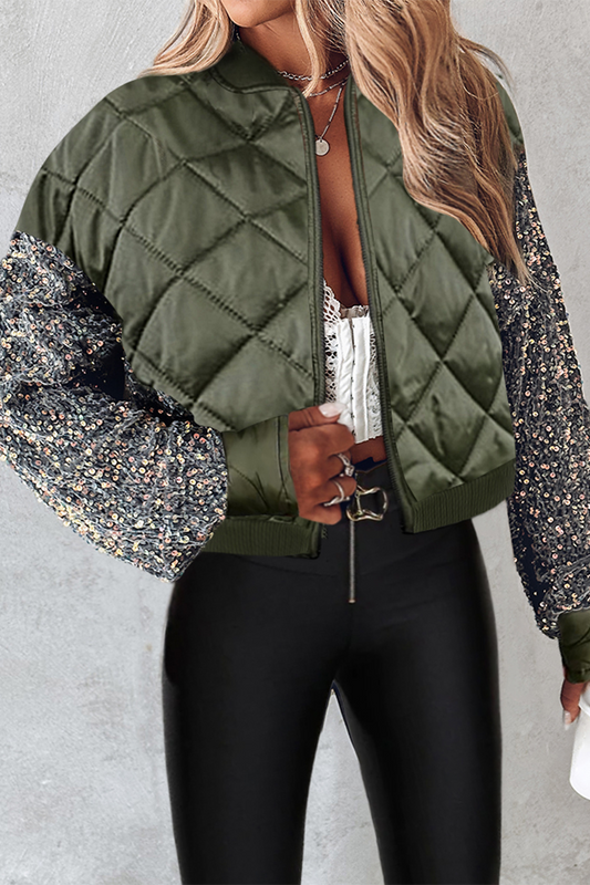 Fatima | Casual solid color O-neck sequin outerwear