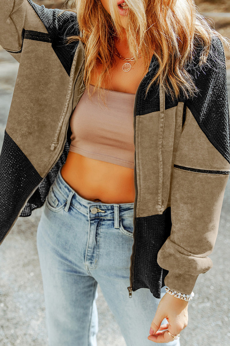 Gina | Casual solid make outerwear with zipper closure and hooded collar