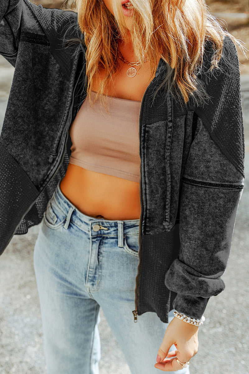 Gina | Casual solid make outerwear with zipper closure and hooded collar
