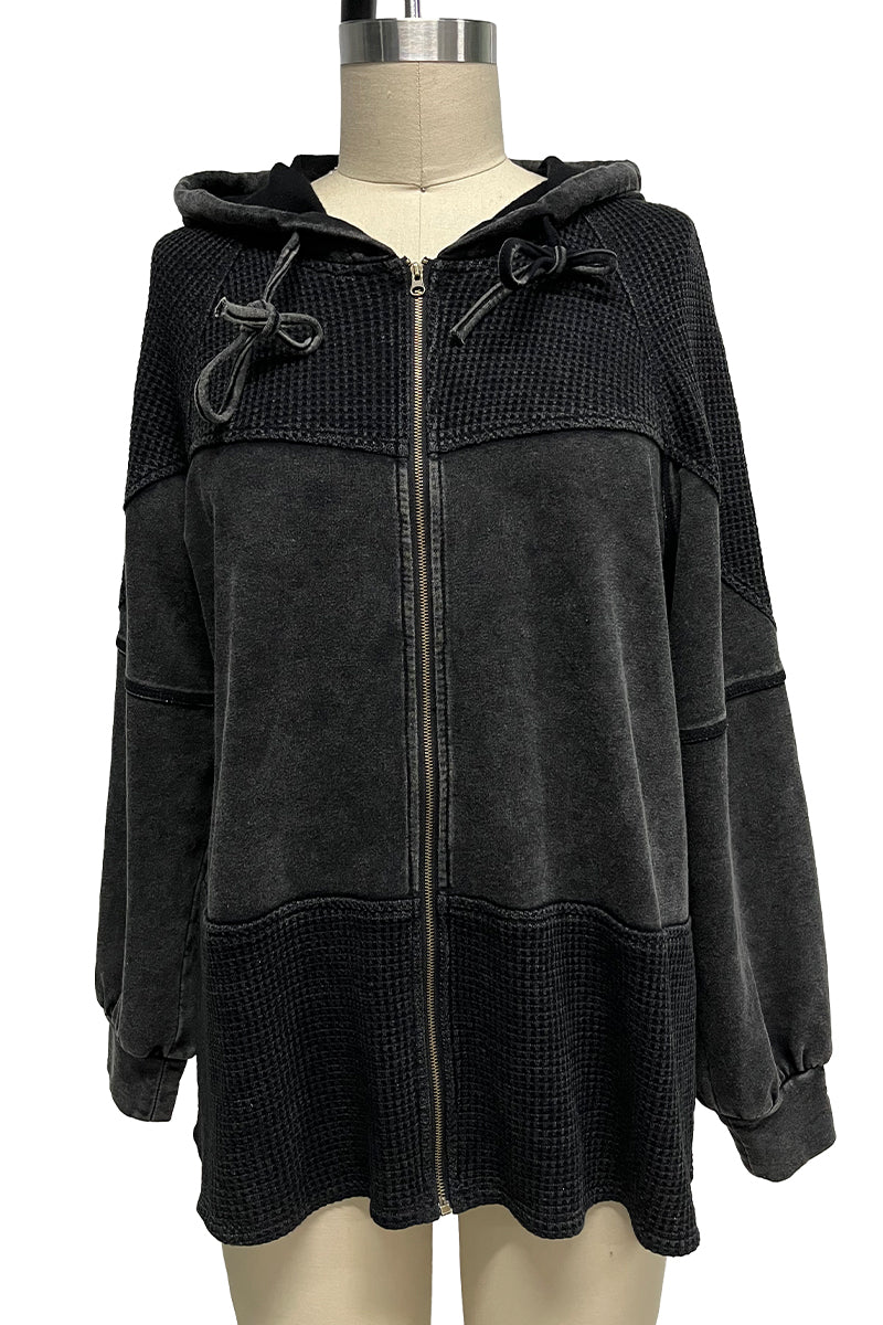 Gina | Casual solid make outerwear with zipper closure and hooded collar