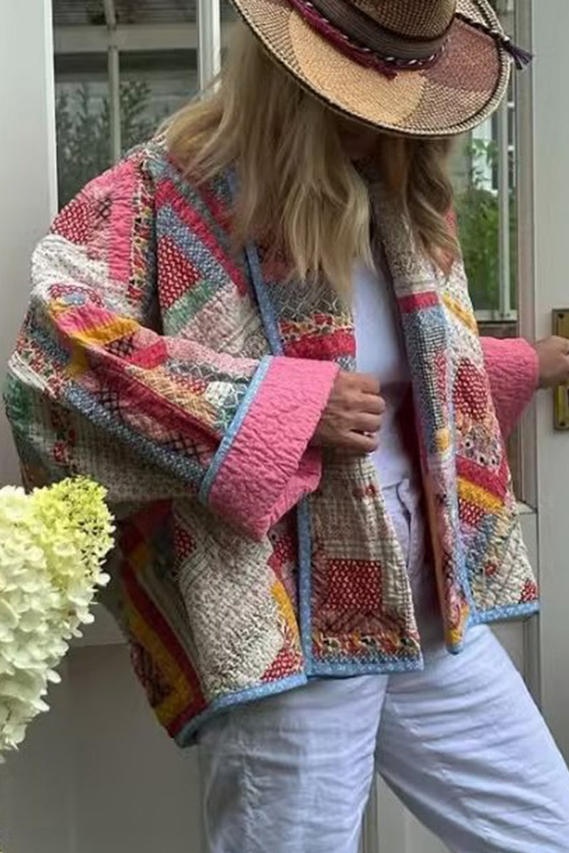 Frida | Casual vintage outerwear with geometric print and shawl collar