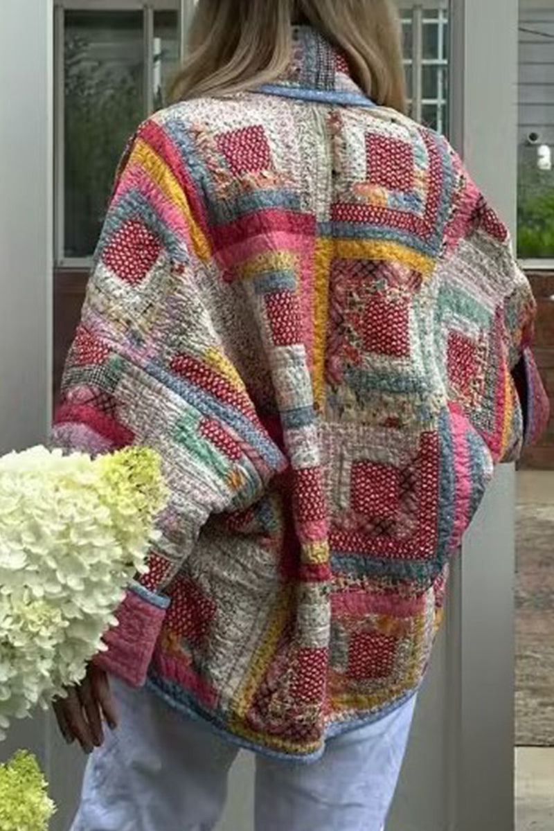 Frida | Casual vintage outerwear with geometric print and shawl collar