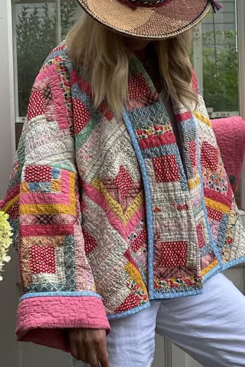 Frida | Casual vintage outerwear with geometric print and shawl collar