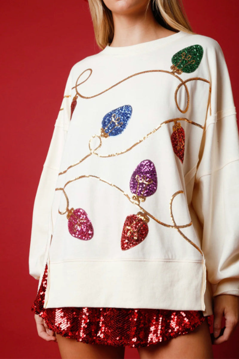 Gabriela | Casual color block sequin O-neck tops