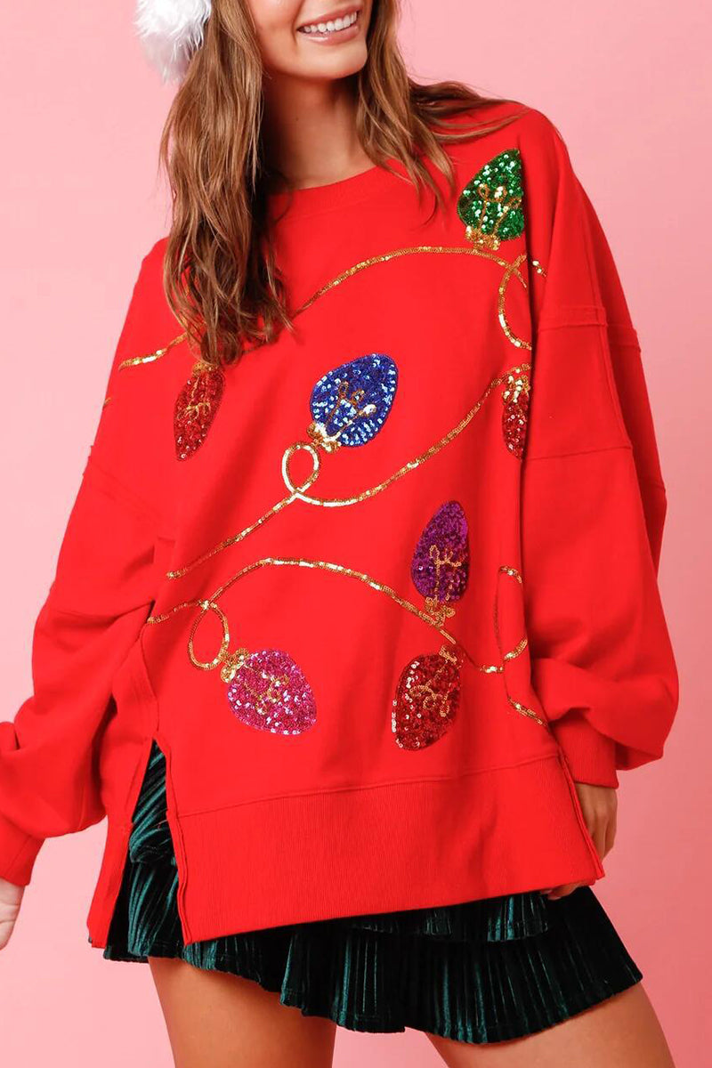 Gabriela | Casual color block sequin O-neck tops