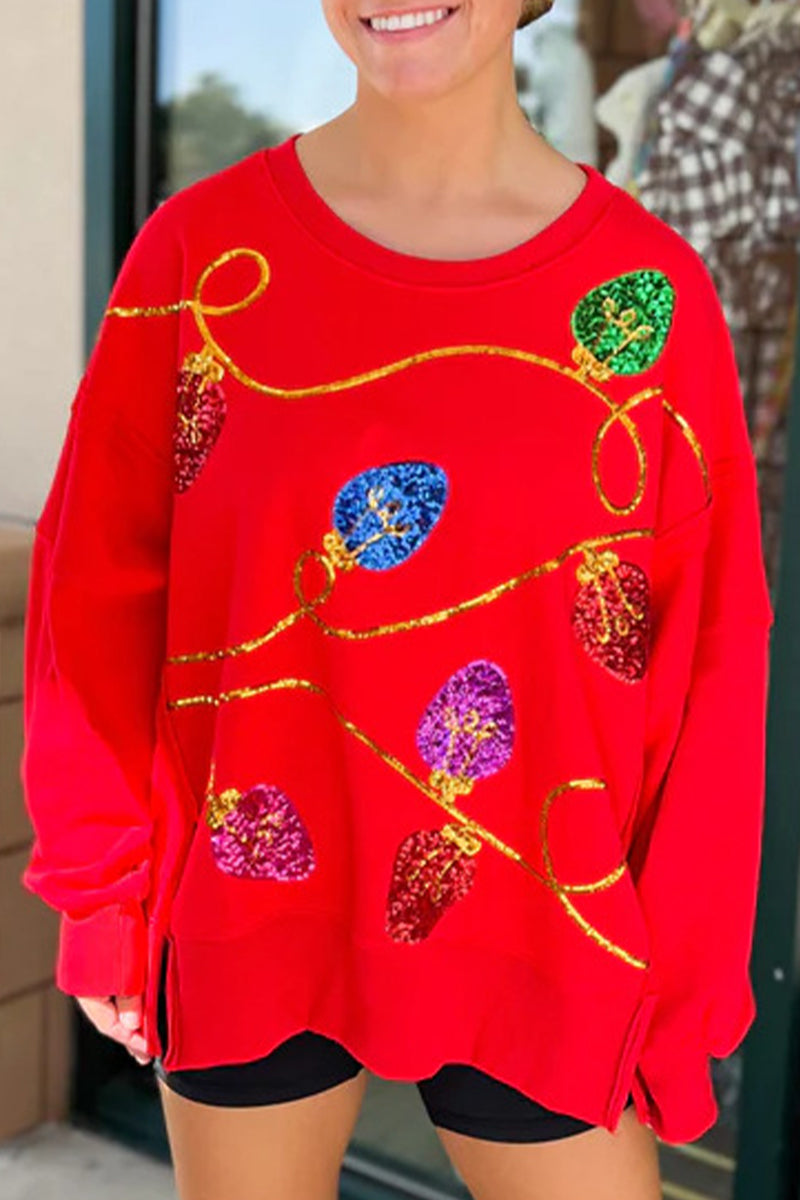 Gabriela | Casual color block sequin O-neck tops