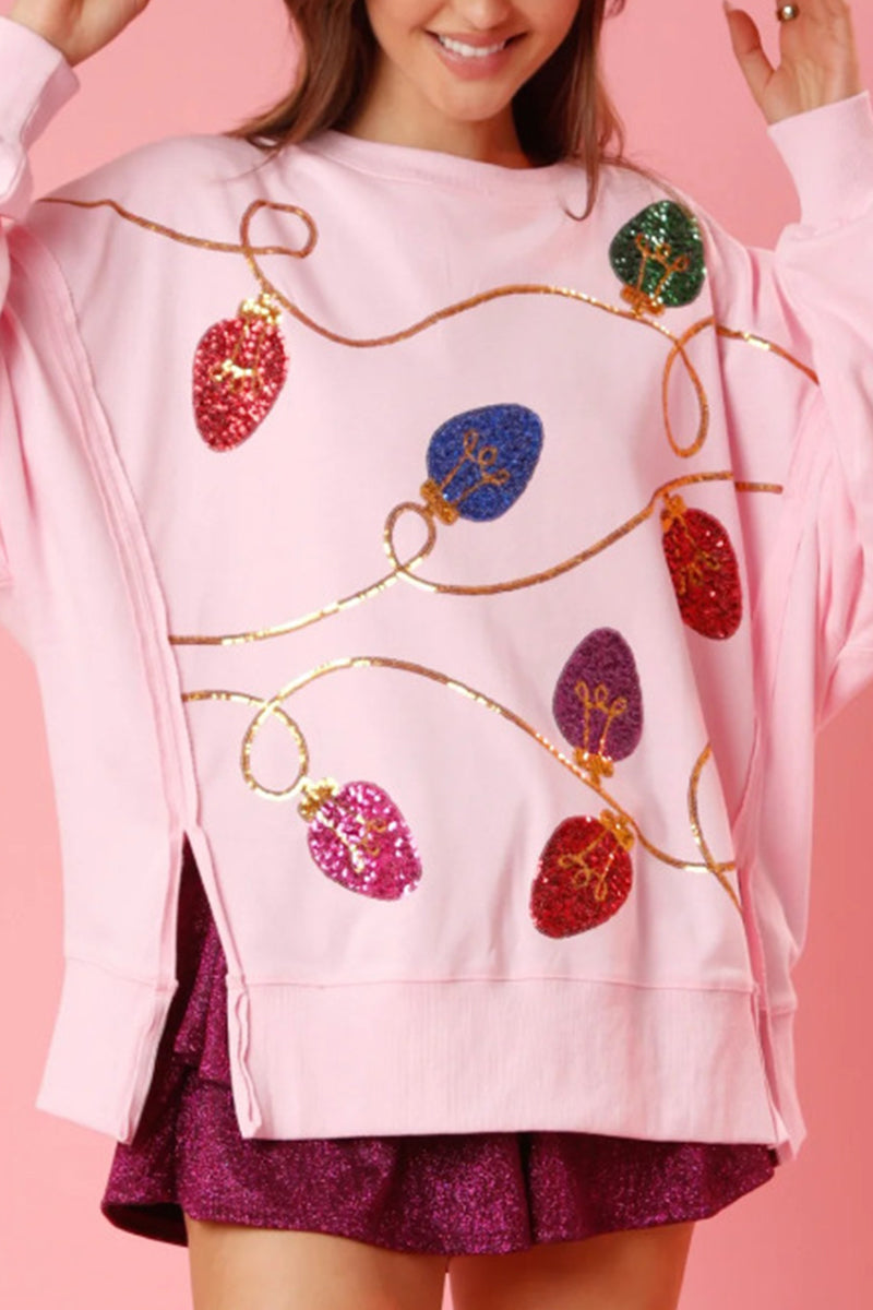 Gabriela | Casual color block sequin O-neck tops
