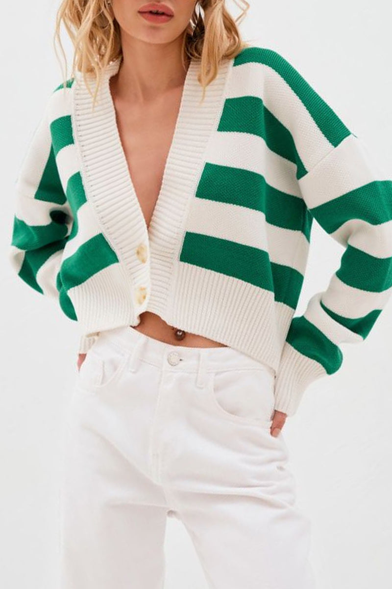 Genoveva | Streetwear outerwear with striped contrast fabric and V-neck