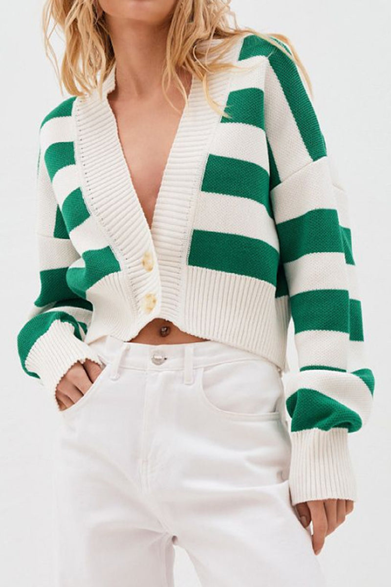 Genoveva | Streetwear outerwear with striped contrast fabric and V-neck