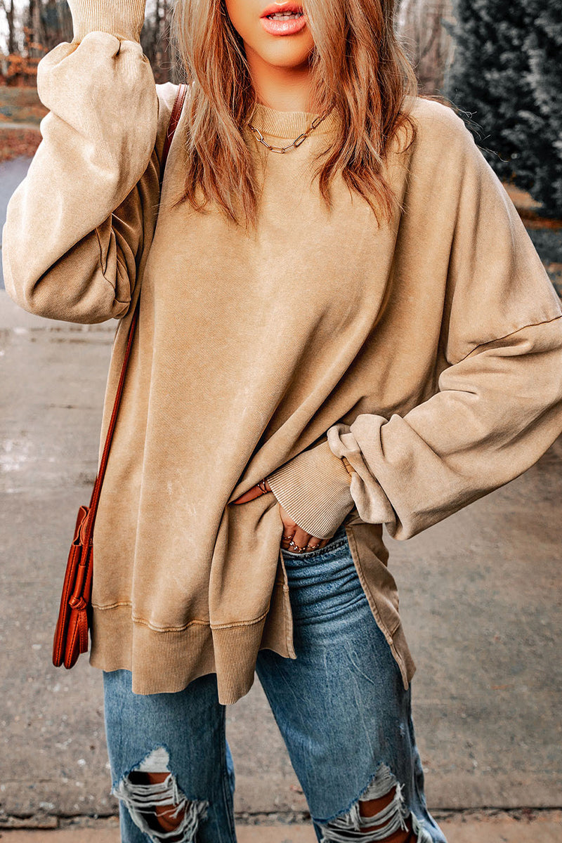 Irma | Daily simple solid tops with slit and O-neck