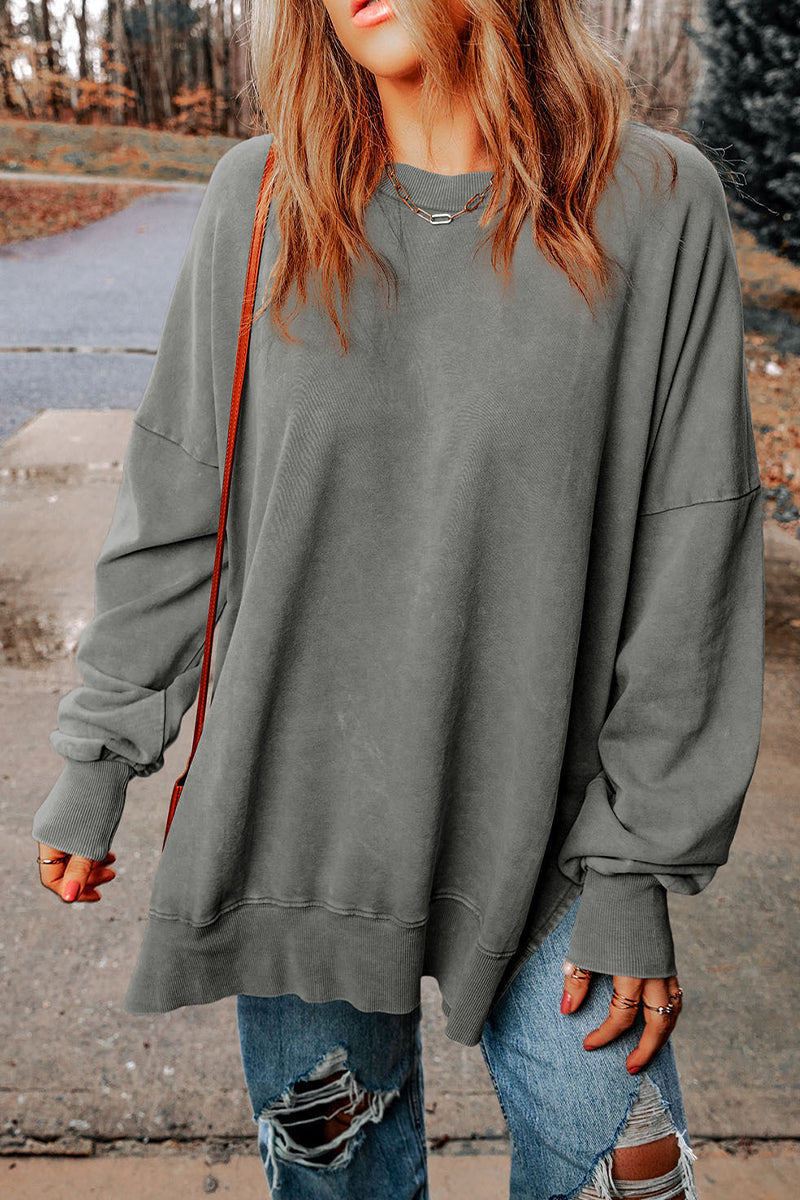Irma | Daily simple solid tops with slit and O-neck