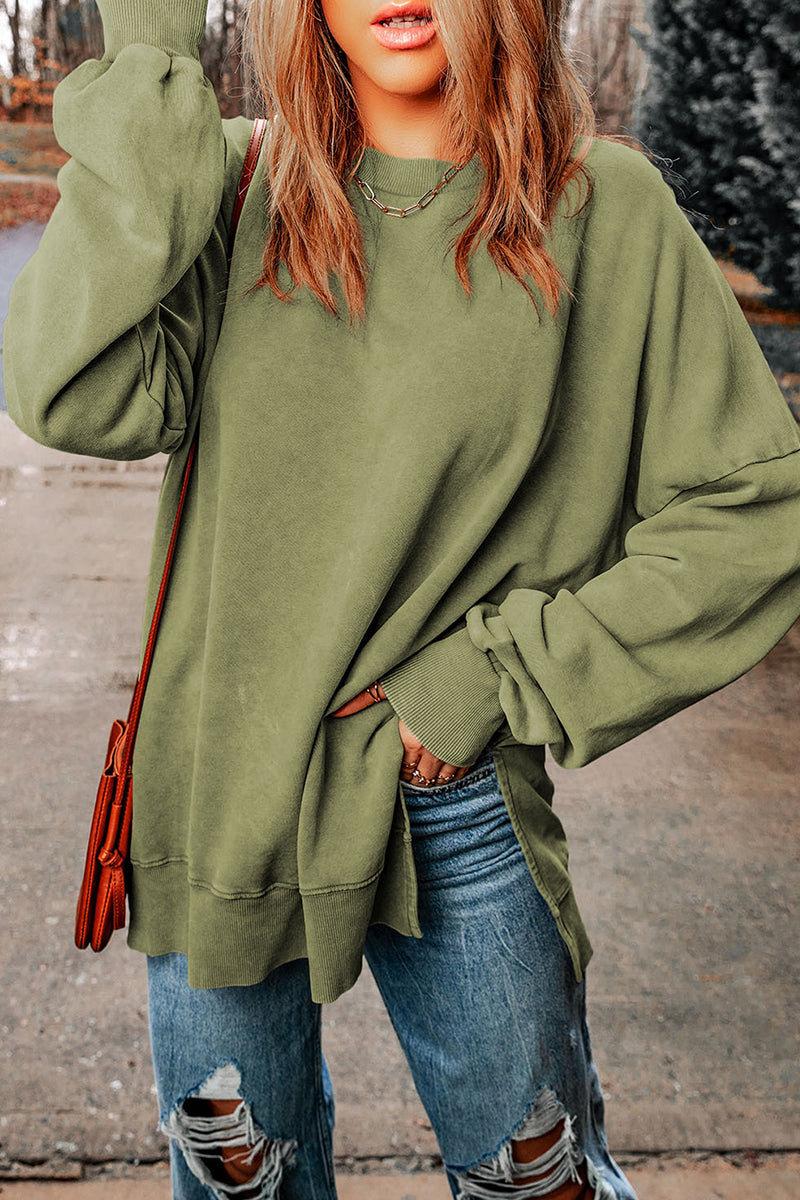 Irma | Daily simple solid tops with slit and O-neck
