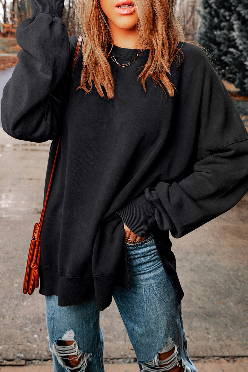 Irma | Daily simple solid tops with slit and O-neck