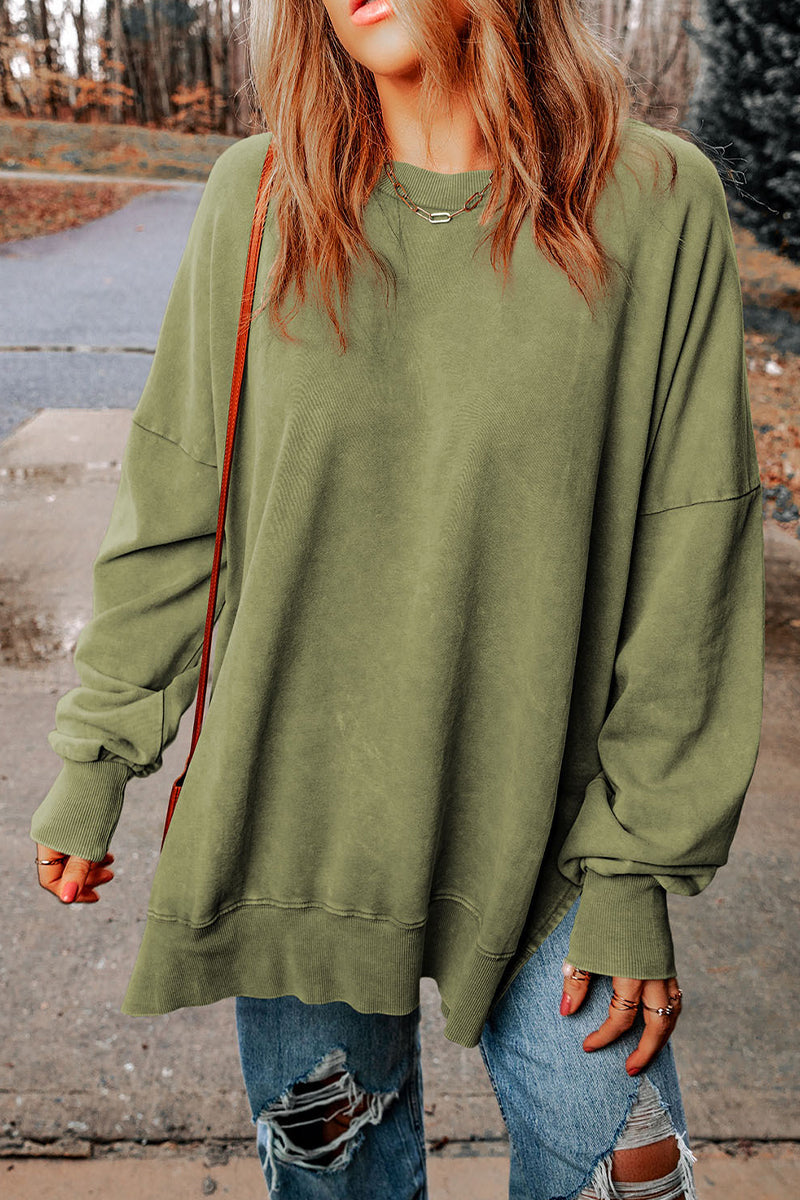 Irma | Daily simple solid tops with slit and O-neck