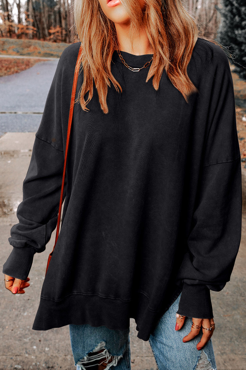 Irma | Daily simple solid tops with slit and O-neck