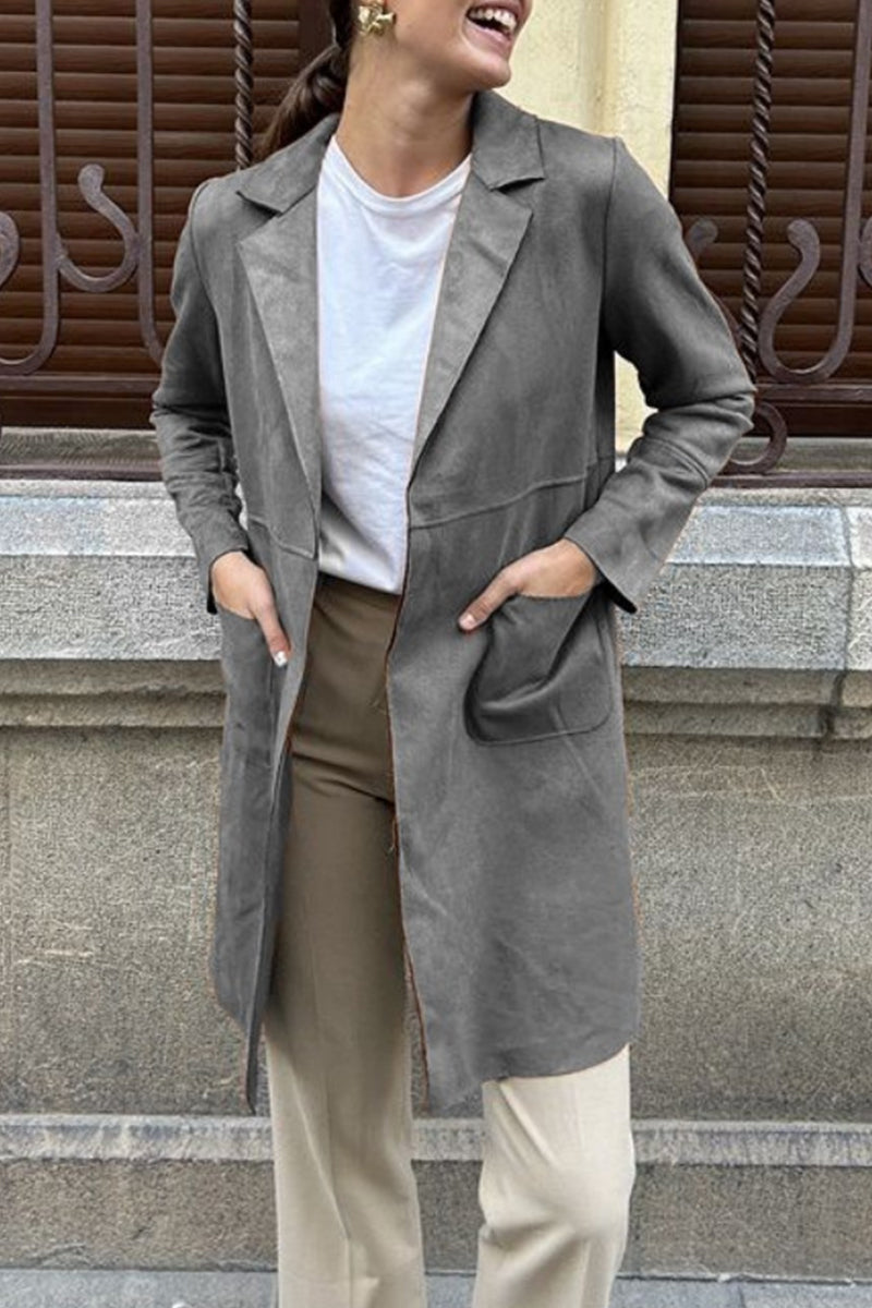 Ivonne | Street Simplicity Solid Pocket Lapel Collar Outerwear