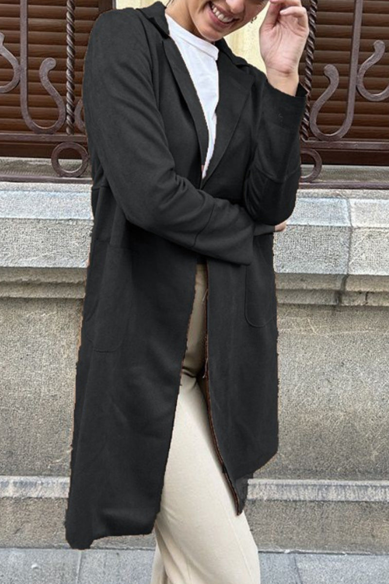 Ivonne | Street Simplicity Solid Pocket Lapel Collar Outerwear