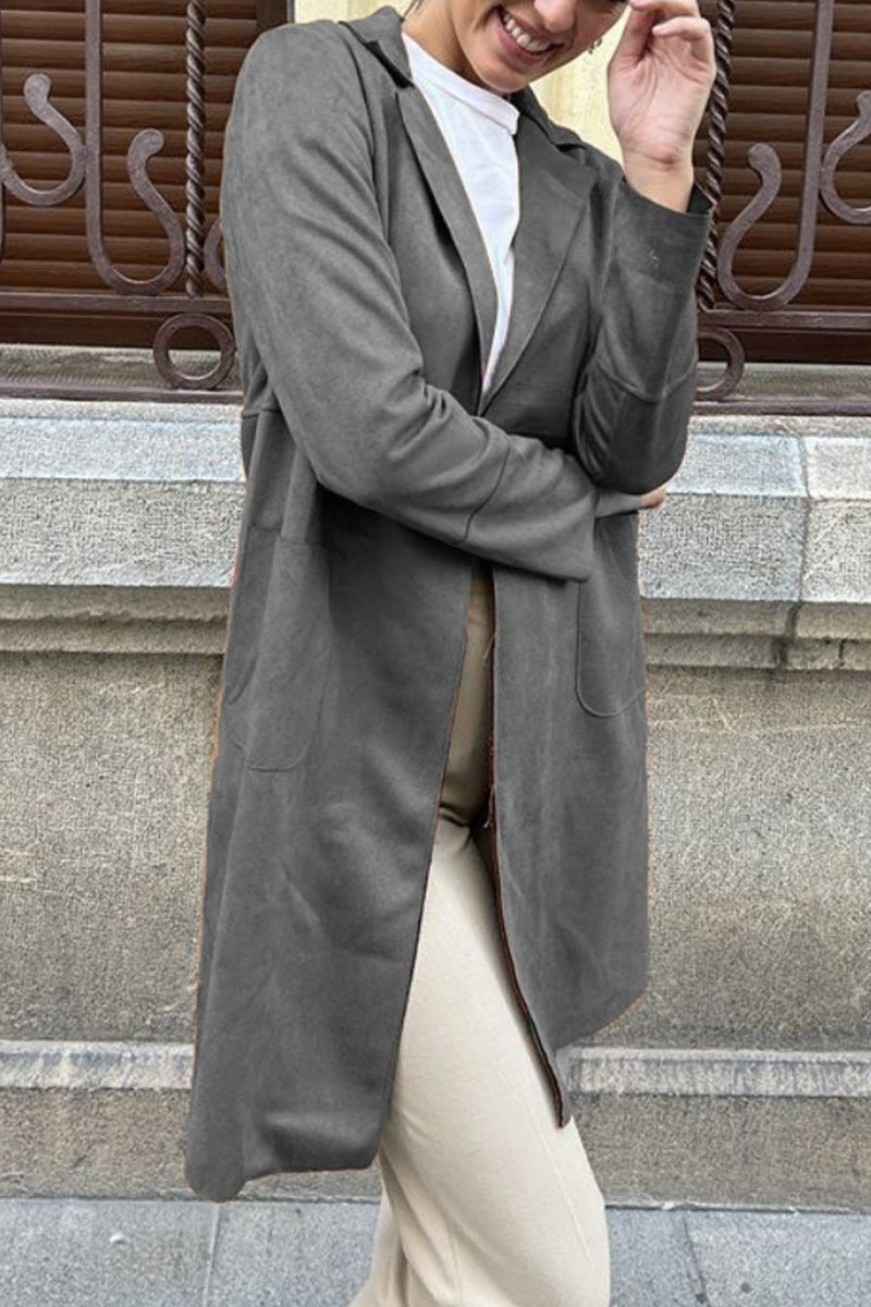 Ivonne | Street Simplicity Solid Pocket Lapel Collar Outerwear