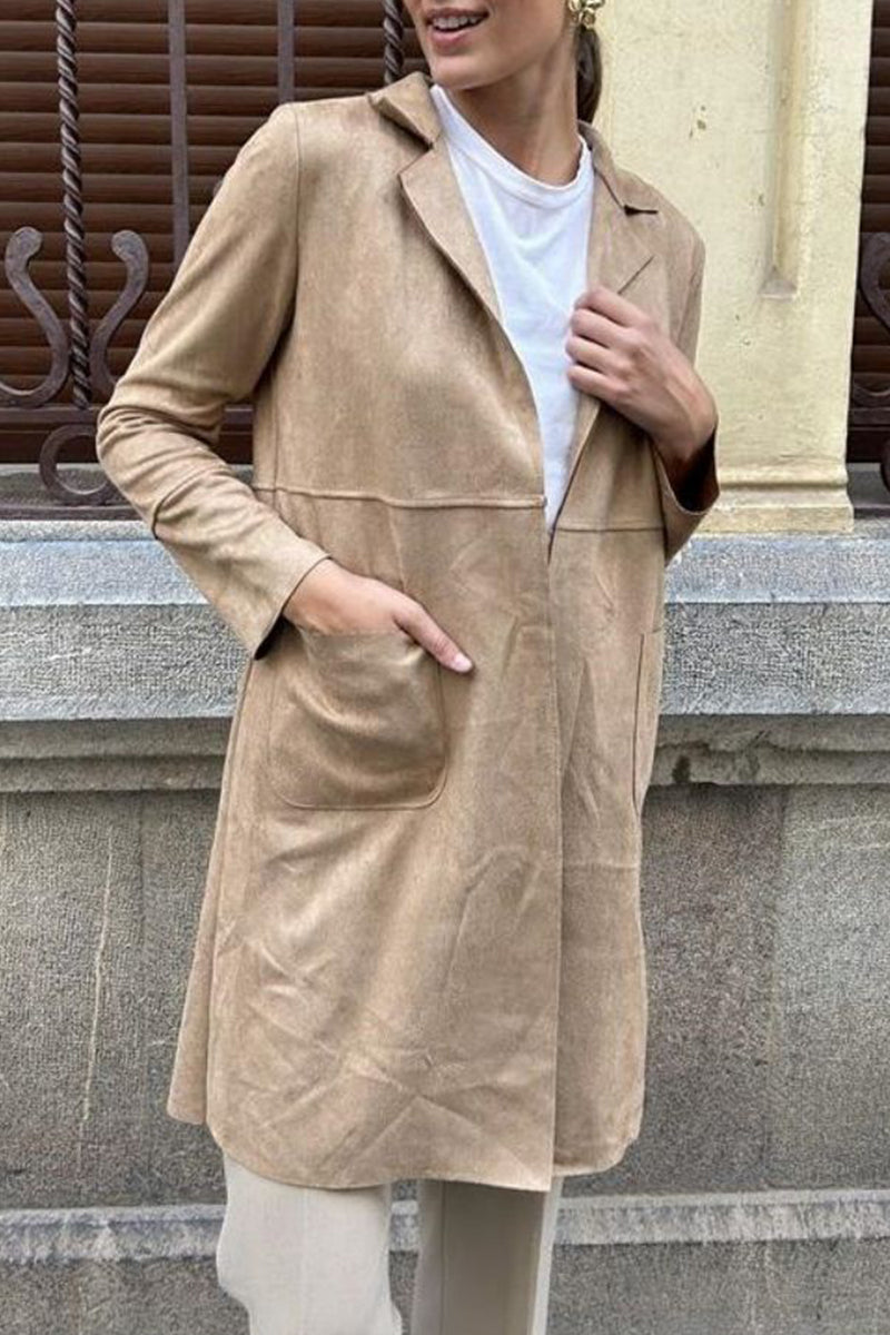 Ivonne | Street Simplicity Solid Pocket Lapel Collar Outerwear