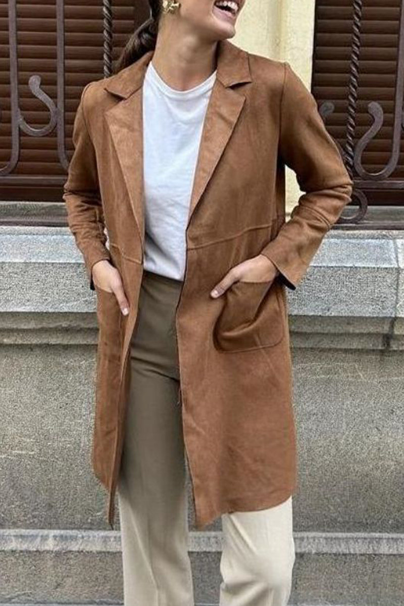 Ivonne | Street Simplicity Solid Pocket Lapel Collar Outerwear