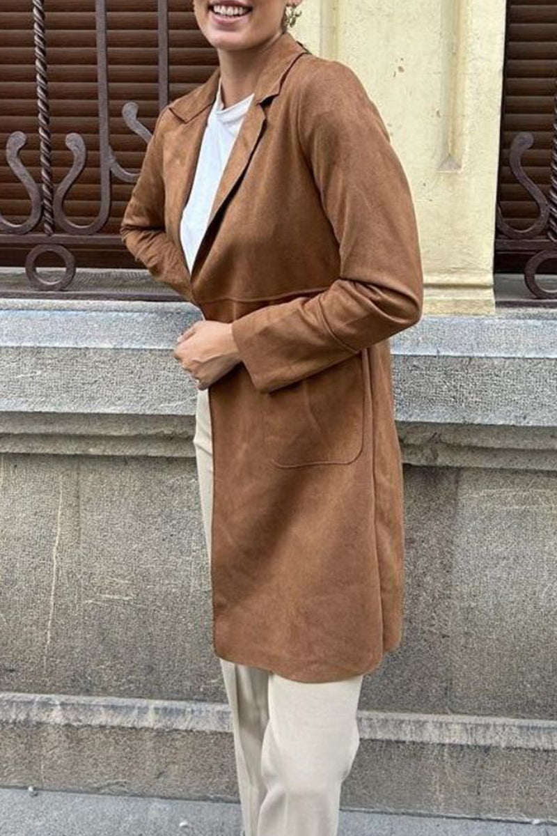 Ivonne | Street Simplicity Solid Pocket Lapel Collar Outerwear