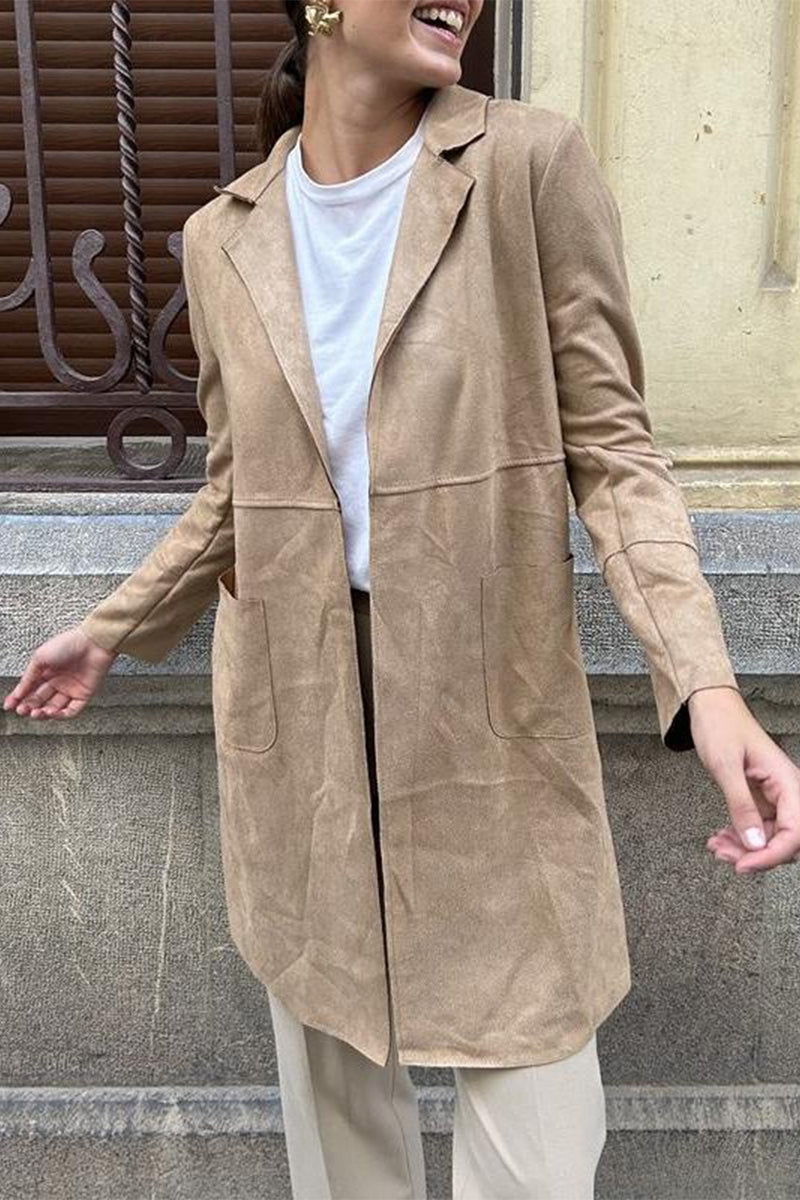 Ivonne | Street Simplicity Solid Pocket Lapel Collar Outerwear